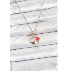 316L Çelik Zincir Gold Renk Çiçekli Kedili Model Kadın Kolye - TJ-BKO10871