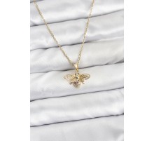 316L Çelik Zincir Gold Renk Sinek Model Zirkon Taşlı Kadın Kolye - TJ-BKO10875