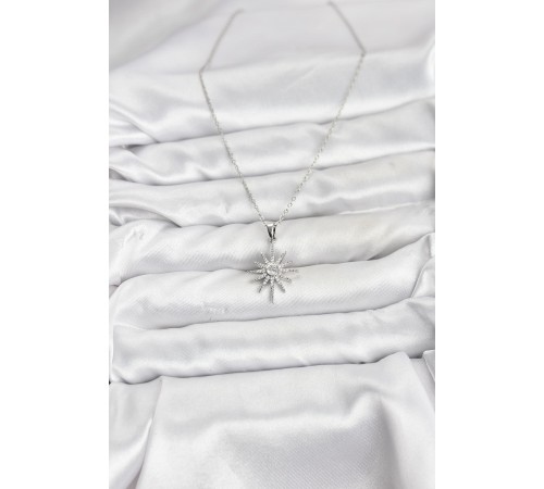 316L Çelik Zincir Gümüş Renk Kutup Yıldızı Model Zirkon Taşlı Kadın Kolye - TJ-BKO10876