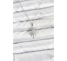 316L Çelik Zincir Gümüş Renk Kutup Yıldızı Model Zirkon Taşlı Kadın Kolye - TJ-BKO10876
