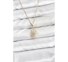 316L Çelik Zincir Gold Renk Kutup Yıldızı Model Zirkon Taşlı Kadın Kolye - TJ-BKO10877