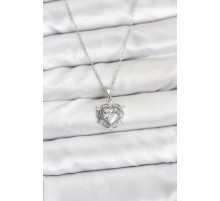 316L Çelik Zincir Gümüş Renk Kalp Model Zirkon Taşlı Kadın Kolye - TJ-BKO10882