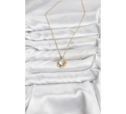 316L Çelik Zincir Gold Renk Kalp Model Zirkon Taşlı Kadın Kolye - TJ-BKO10883