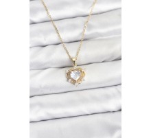 316L Çelik Zincir Gold Renk Kalp Model Zirkon Taşlı Kadın Kolye - TJ-BKO10883