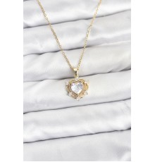 316L Çelik Zincir Gold Renk Kalp Model Zirkon Taşlı Kadın Kolye - TJ-BKO10883