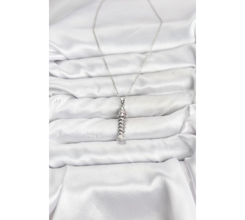 316L Çelik Zincir Gümüş Renk Balık Model Zirkon Taşlı Kadın Kolye - TJ-BKO10884