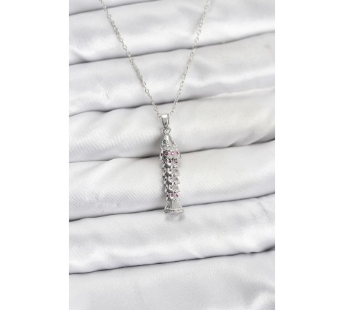 316L Çelik Zincir Gümüş Renk Balık Model Zirkon Taşlı Kadın Kolye - TJ-BKO10884