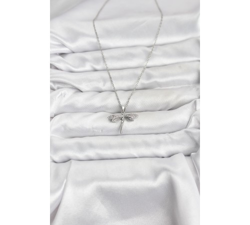 316L Çelik Zincir Gümüş Renk Yusufçuk Model Zirkon Taşlı Kadın Kolye - TJ-BKO10886