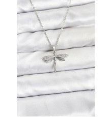 316L Çelik Zincir Gümüş Renk Yusufçuk Model Zirkon Taşlı Kadın Kolye - TJ-BKO10886