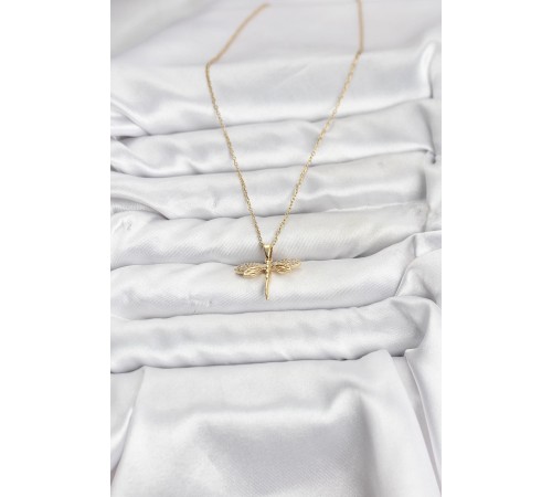 316L Çelik Zincir Gold Renk Yusufçuk Model Zirkon Taşlı Kadın Kolye - TJ-BKO10887