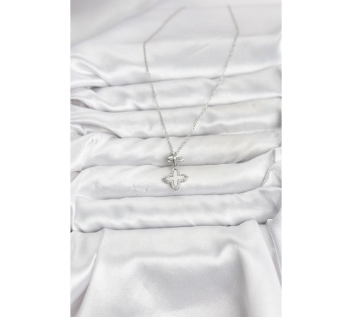 316L Çelik Zincir Gümüş Renk 4 Yapraklı Yonca Model Zirkon Taşlı Kadın Kolye - TJ-BKO10888