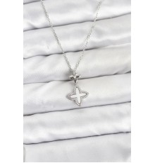 316L Çelik Zincir Gümüş Renk 4 Yapraklı Yonca Model Zirkon Taşlı Kadın Kolye - TJ-BKO10888