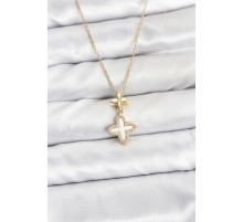 316L Çelik Zincir Gold Renk 4 Yapraklı Yonca Model Zirkon Taşlı Kadın Kolye - TJ-BKO10889