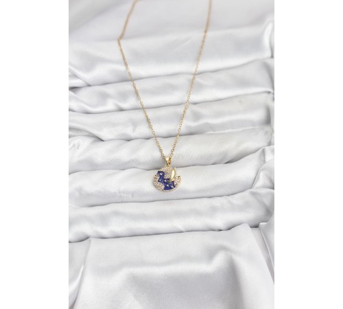 316L Çelik Zincir Gold Renk Gece Model Zirkon Taşlı Kadın Kolye - TJ-BKO10891