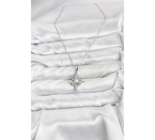 316L Çelik Zincir Gümüş Renk Kutup Yıldızı Model Zirkon Taşlı Kadın Kolye - TJ-BKO10892