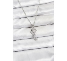 316L Çelik Zincir Gümüş Renk Deniz Atı Model Zirkon Taşlı Kadın Kolye - TJ-BKO10894