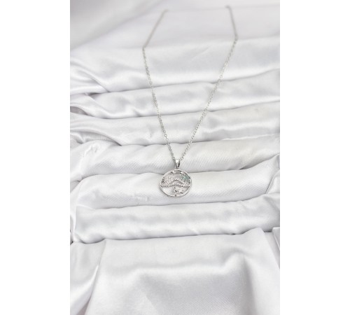 316L Çelik Zincir Gümüş Renk Şans Kolyesi Model Zirkon Taşlı Kadın Kolye - TJ-BKO10898