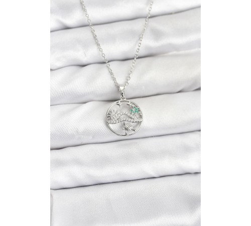 316L Çelik Zincir Gümüş Renk Şans Kolyesi Model Zirkon Taşlı Kadın Kolye - TJ-BKO10898