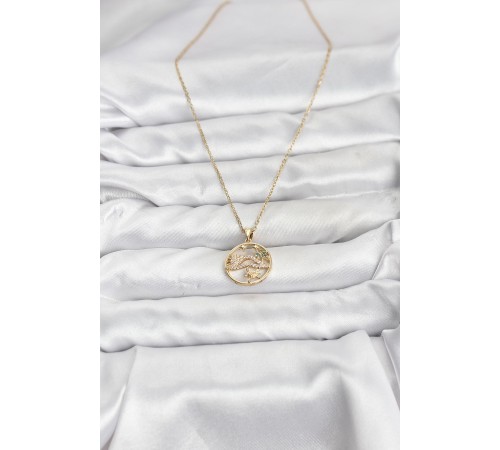 316L Çelik Zincir Gold Renk Şans Kolyesi Model Zirkon Taşlı Kadın Kolye - TJ-BKO10899