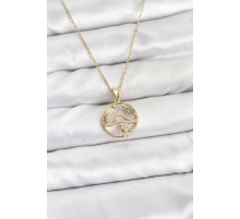 316L Çelik Zincir Gold Renk Şans Kolyesi Model Zirkon Taşlı Kadın Kolye - TJ-BKO10899