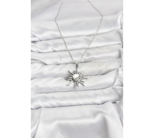 316L Çelik Zincir Gümüş Renk Güneş Model Kadın Kolye - TJ-BKO10900