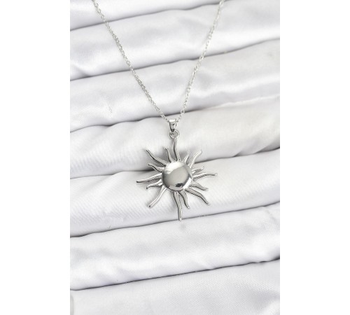 316L Çelik Zincir Gümüş Renk Güneş Model Kadın Kolye - TJ-BKO10900