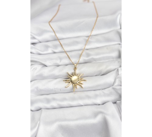 316L Çelik Zincir Gold Renk Güneş Model Kadın Kolye - TJ-BKO10901