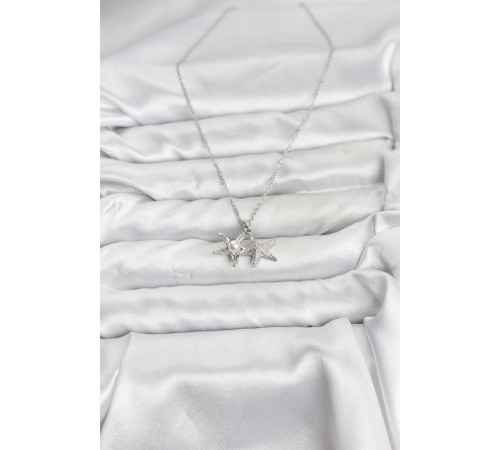 316L Çelik Zincir Gümüş Renk Deniz Yıldızı Model Zirkon Taşlı Kadın Kolye - TJ-BKO10906