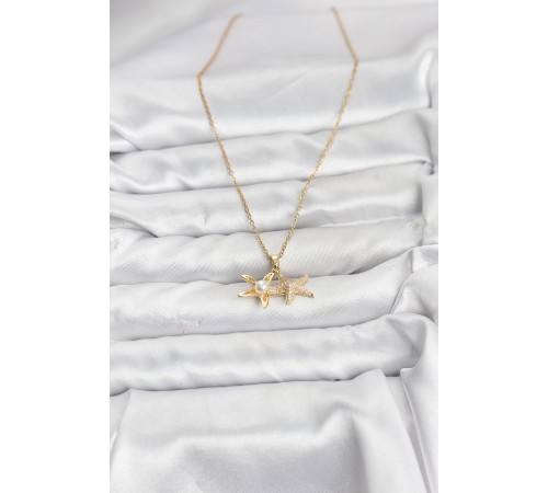 316L Çelik Zincir Gold Renk Deniz Yıldızı Model Zirkon Taşlı Kadın Kolye - TJ-BKO10907