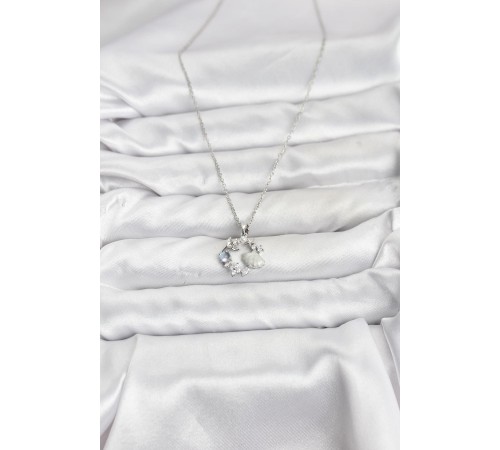 316L Çelik Zincir Gümüş Renk Deniz Tema Model Zirkon Taşlı Kadın Kolye - TJ-BKO10908