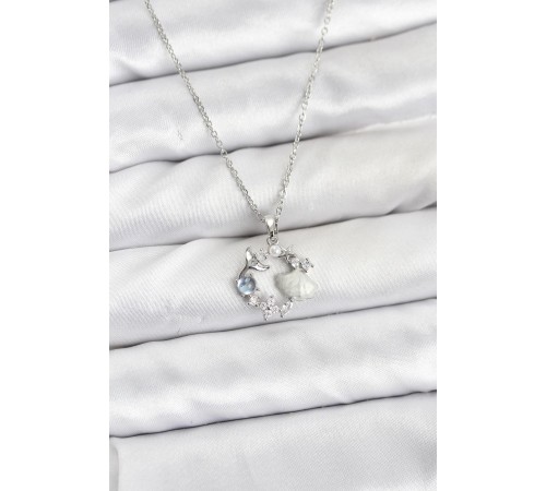 316L Çelik Zincir Gümüş Renk Deniz Tema Model Zirkon Taşlı Kadın Kolye - TJ-BKO10908