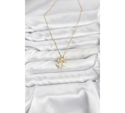 316L Çelik Zincir Gold Renk Deniz Tema Model Zirkon Taşlı Kadın Kolye - TJ-BKO10909