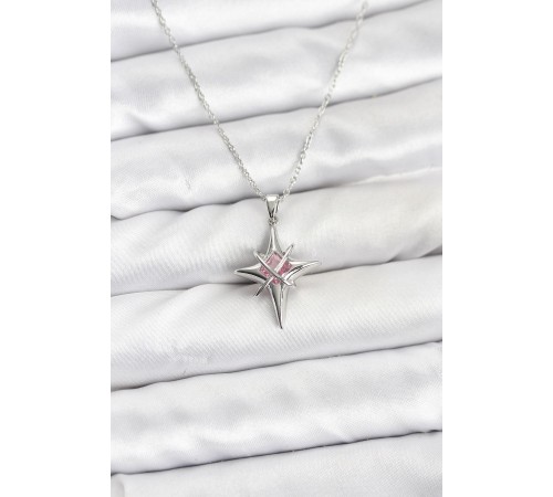 316L Çelik Gümüş Renk Zirkon Taşlı Kutup Yıldızı Model Kadın Kolye - TJ-BKO10912