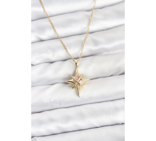 316L Çelik Gold Renk Zirkon Taşlı Kutup Yıldızı Model Kadın Kolye - TJ-BKO10913