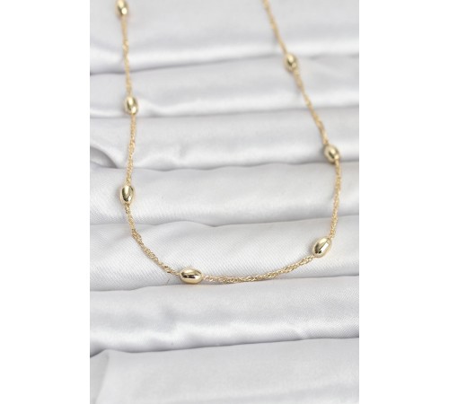 CM 14K Gold Renk Topçuklu Burgu Zincir Model 60 cm Kadın Kolye - TJ-BKO10963