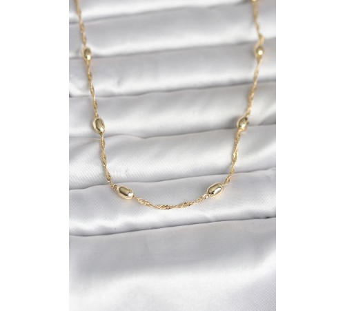 CM 14K Gold Renk Burgu Zincirli Damla Topçuk Model 45 cm Kadın Kolye - TJ-BKO11001