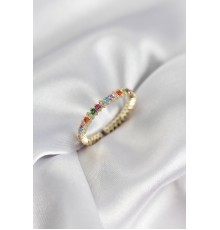 Sıralı Karışık Renkli Gold Renk Zirkon Taşlı Kadın Yüzük - TJ-BYK3928
