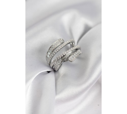 Sarmal Zirkon Baget Taşlı Gümüş Renk Kadın Yüzük - TJ-BYK3929