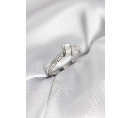 Zirkon Taşlı Sedefli Gümüş Renk Kadın Yüzük - TJ-BYK3941