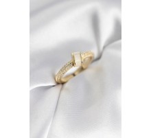 Zirkon Taşlı Sedefli Gold Renk Kadın Yüzük - TJ-BYK3942