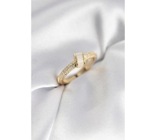Zirkon Taşlı Sedefli Gold Renk Kadın Yüzük - TJ-BYK3942