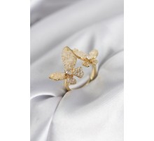 Gold Renk Beyaz Kelebek Model Zirkon Taşlı Kadın Yüzük - TJ-BYK3944