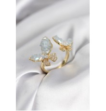 Gold Renk Mavi Kelebek Model Zirkon Taşlı Kadın Yüzük - TJ-BYK3946
