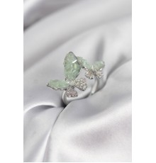 Gümüş Renk Su Yeşili Kelebek Model Zirkon Taşlı Kadın Yüzük - TJ-BYK3947