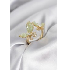 Gold Renk Su Yeşili Kelebek Model Zirkon Taşlı Kadın Yüzük - TJ-BYK3948