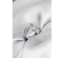 Gümüş Renk Sedefli Baget Zirkon Taşlı Kadın Yüzük - TJ-BYK3952