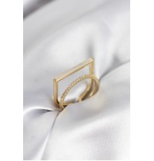 Gold Renk Sedefli Zirkon Taşlı 2'li Kadın Yüzük - TJ-BYK3955