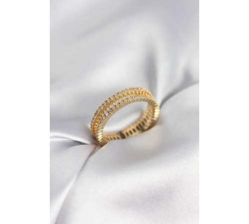 Gold Renk Minimal Zirkon Taşlı Kadın Yüzük - TJ-BYK3957