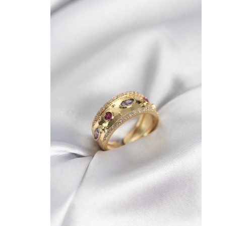 Gold Renk Zirkon Taşlı Vintage Kadın Yüzük - TJ-BYK3959