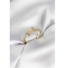 Zirkon Taşlı Gold Renk Yassı Çivi Model Kadın Yüzük - TJ-BYK3961